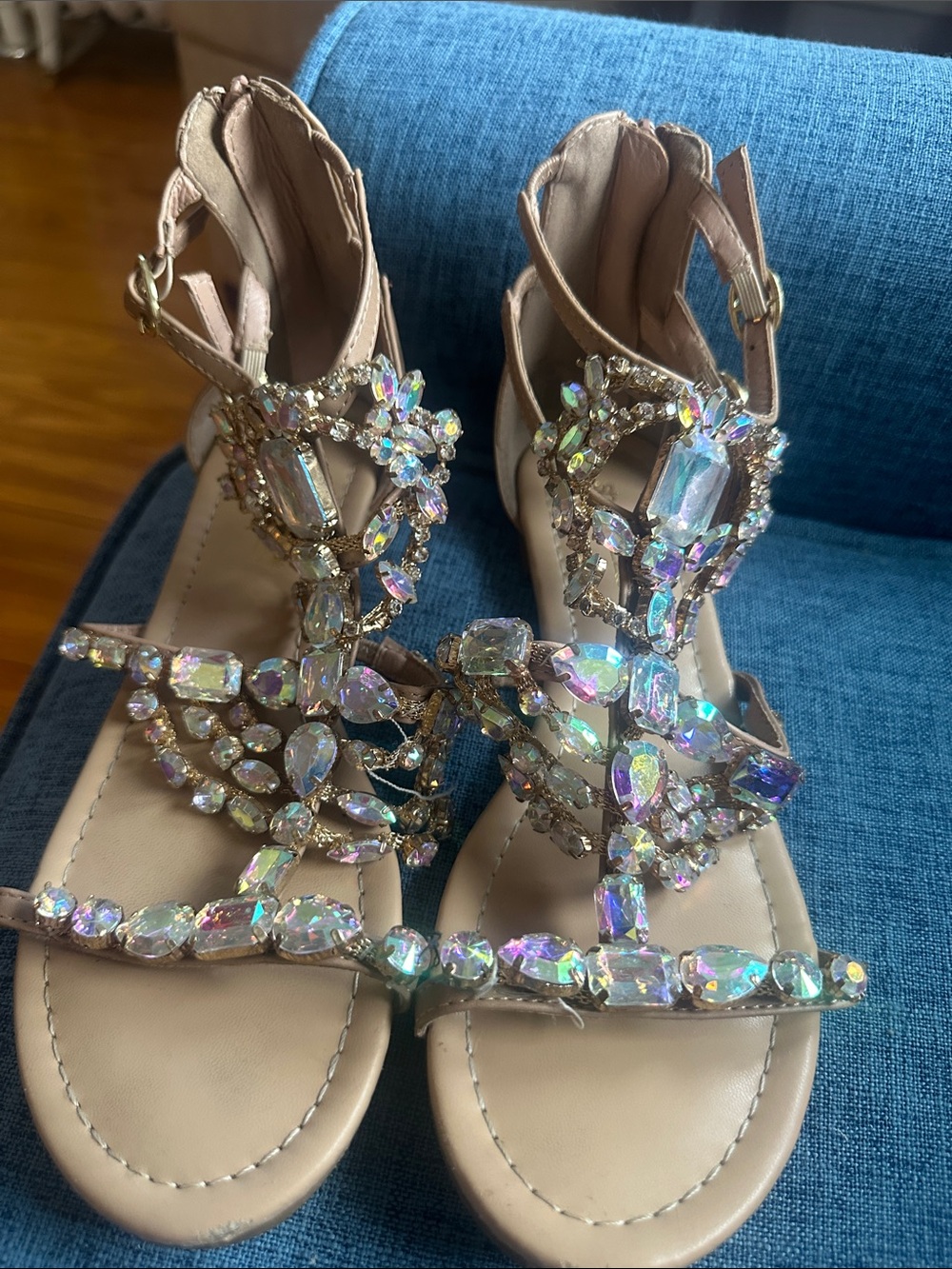 Shoe Dazzle Nude Crystal-Embellished Women’s Sandals